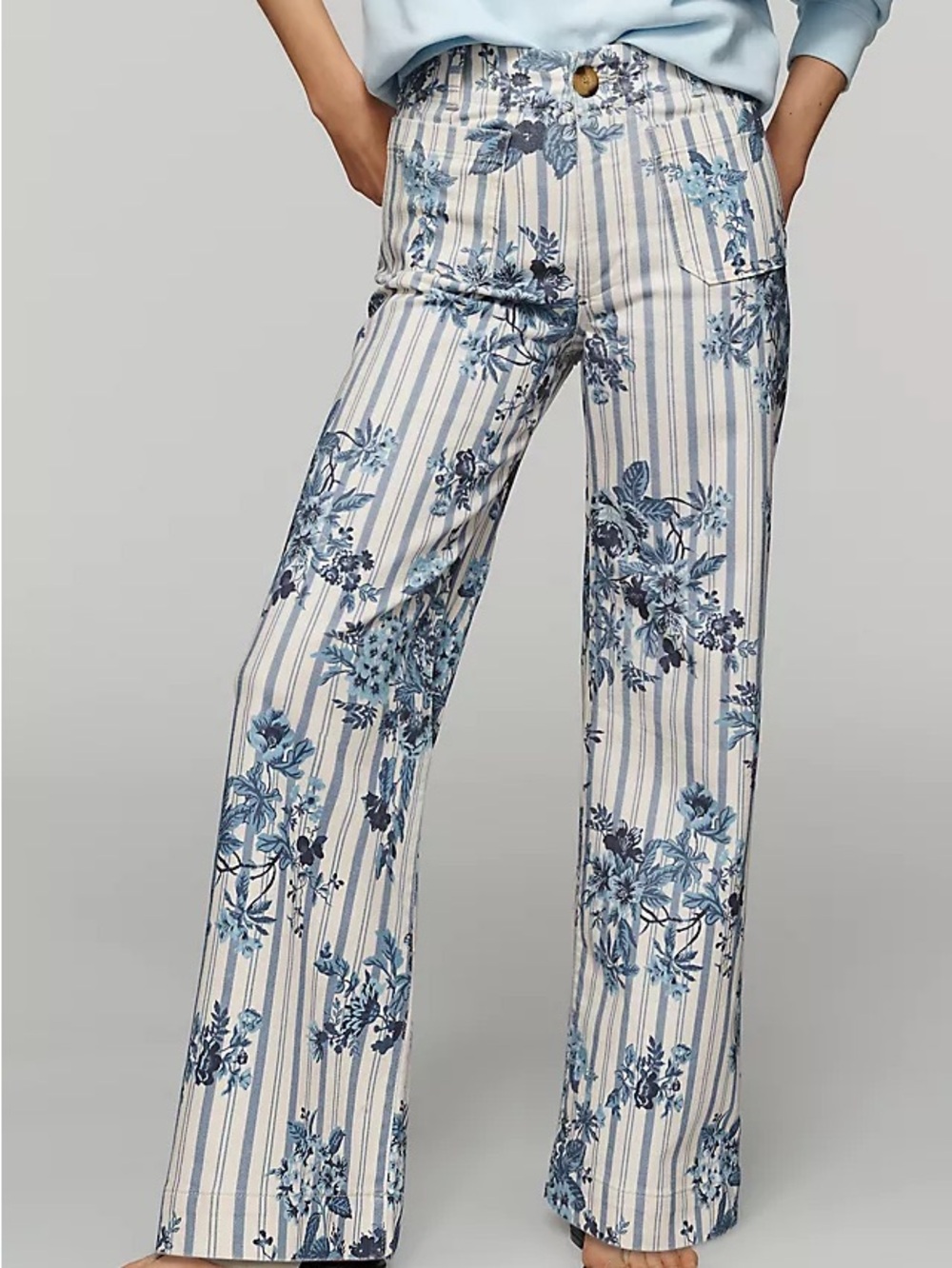 Maeve Colette Floral Stripe Wide-Leg Pants - Blue